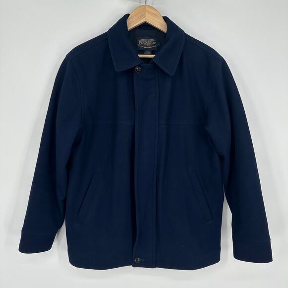 Pendleton 100% Wool Jacket Full Zip Collared Bomber Winter Coat, Navy Blue - Picture 2 of 13